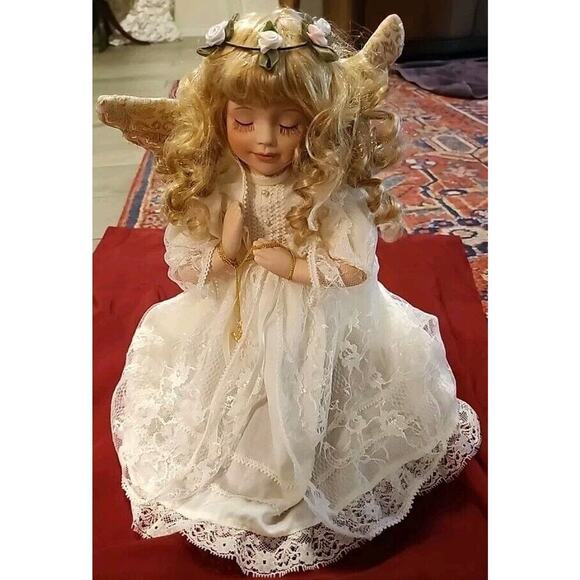 90's Angel collectible porcelain doll Praying Cross Christian Vintage - Picture 1 of 9